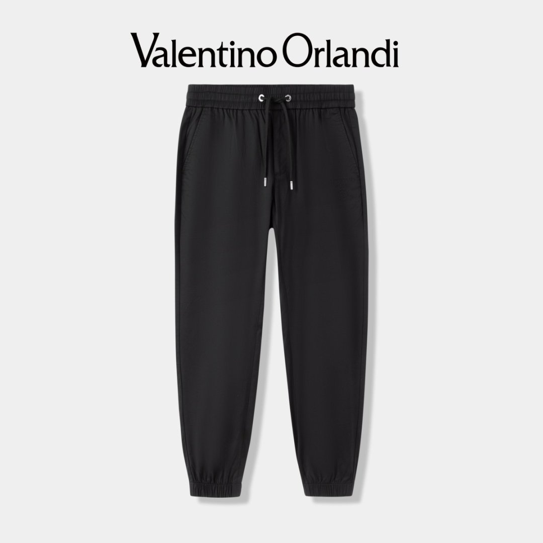 Valentino orlandi男士夏季A版时尚百搭字母刺绣净版束脚休闲长裤