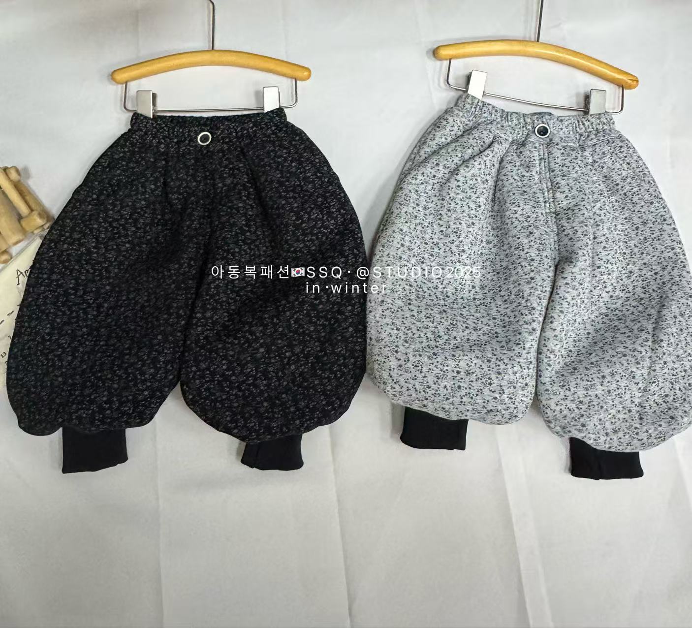 左左安·韩国小裤复古森系小花潮童厚菟毛过冬灯笼裤墩墩韩