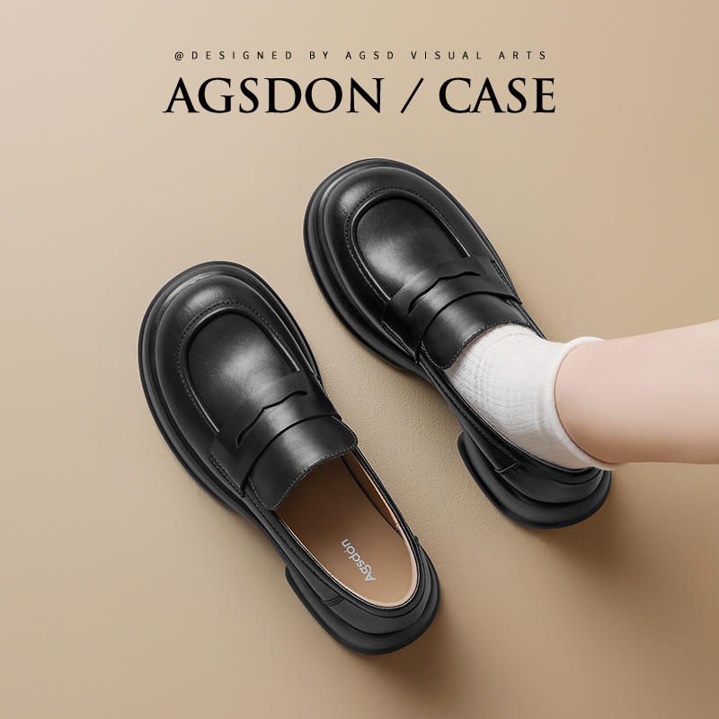 P543191黑色乐福鞋女2025新款小皮鞋厚底软皮英伦舒适软底