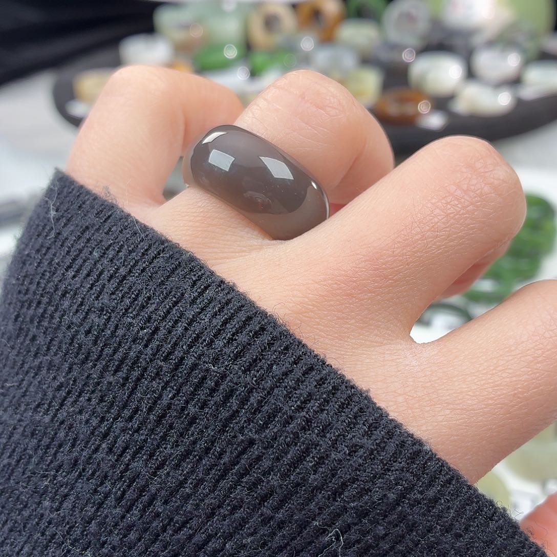 和田玉未镶嵌戒指S136浓烟紫轮胎17.3