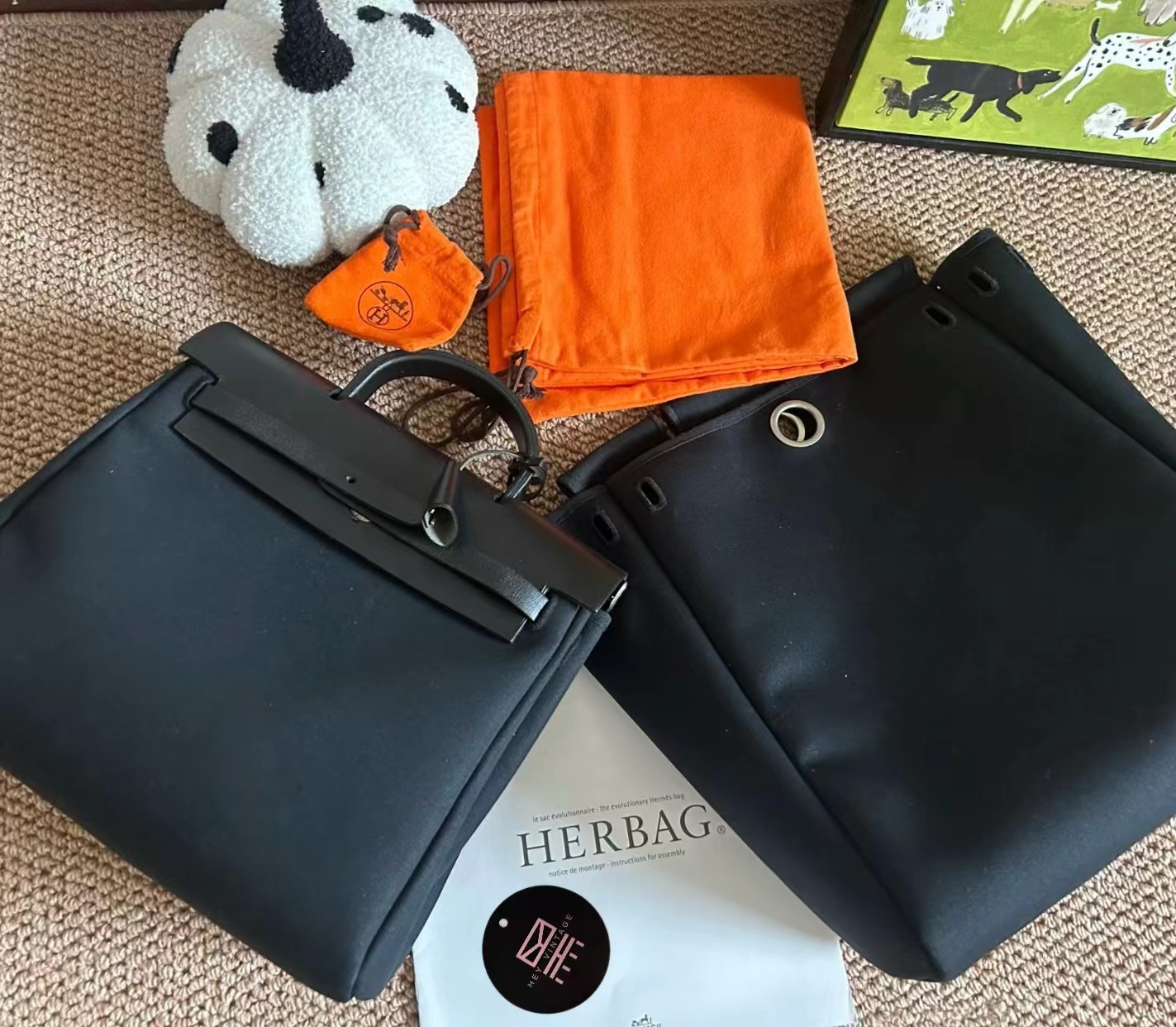 95新 Hermes/爱马仕 黑色帆布配皮银扣 herbag31双肩包 12525462