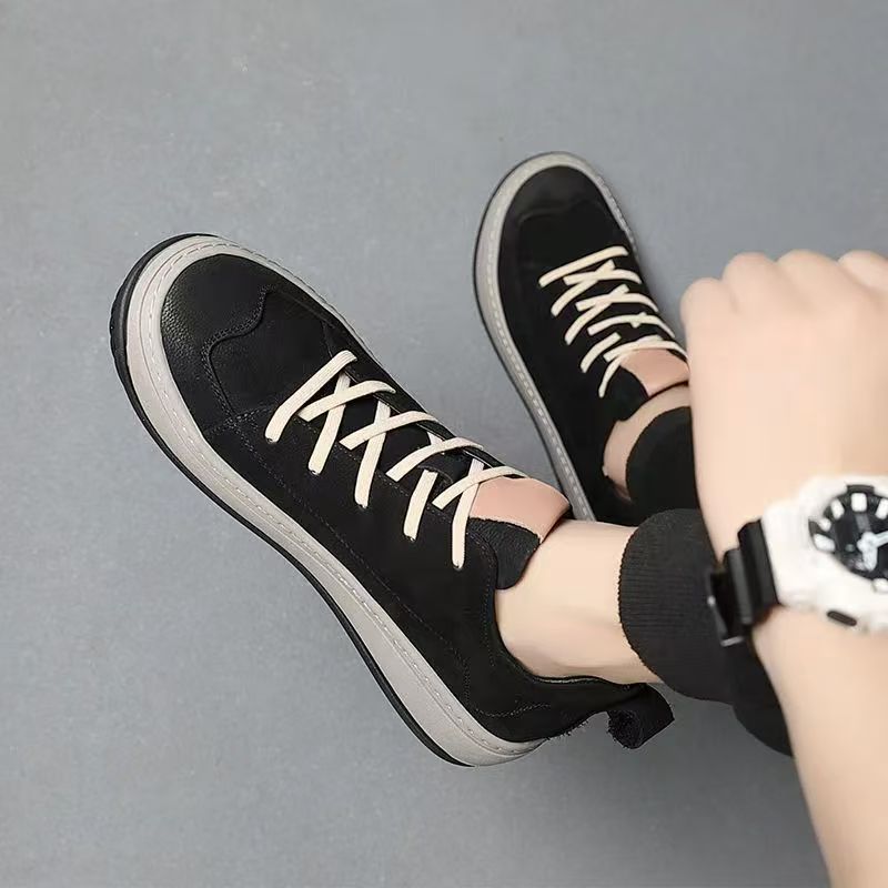 板鞋耐磨休闲皮鞋休闲鞋男友风圆头系带秋冬学生男士