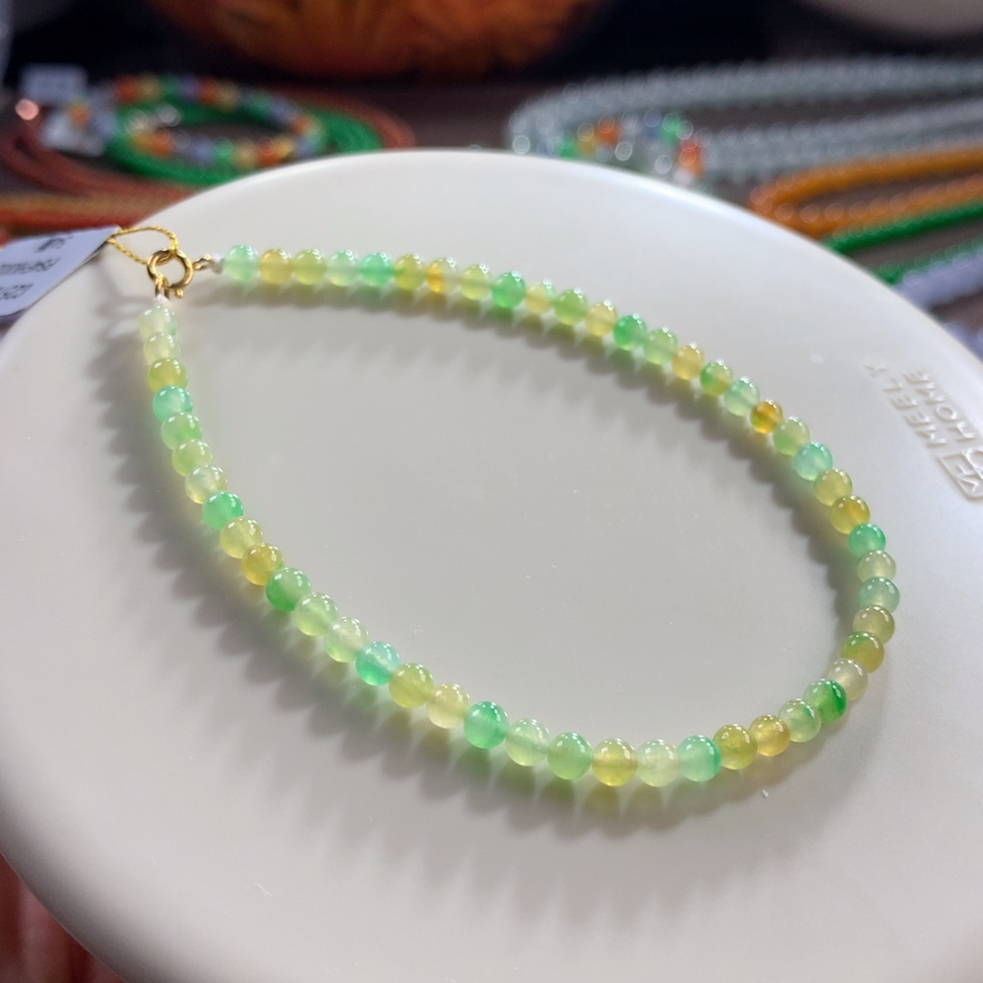 翡翠未镶嵌手链特色藏收料•冰种黄加绿小米单圈 卡3.6