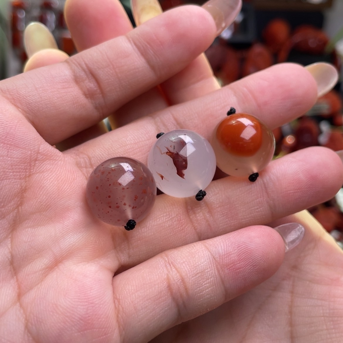 【闪购商品】未镶嵌飘花珠16mm3个南红玛瑙抹**檬