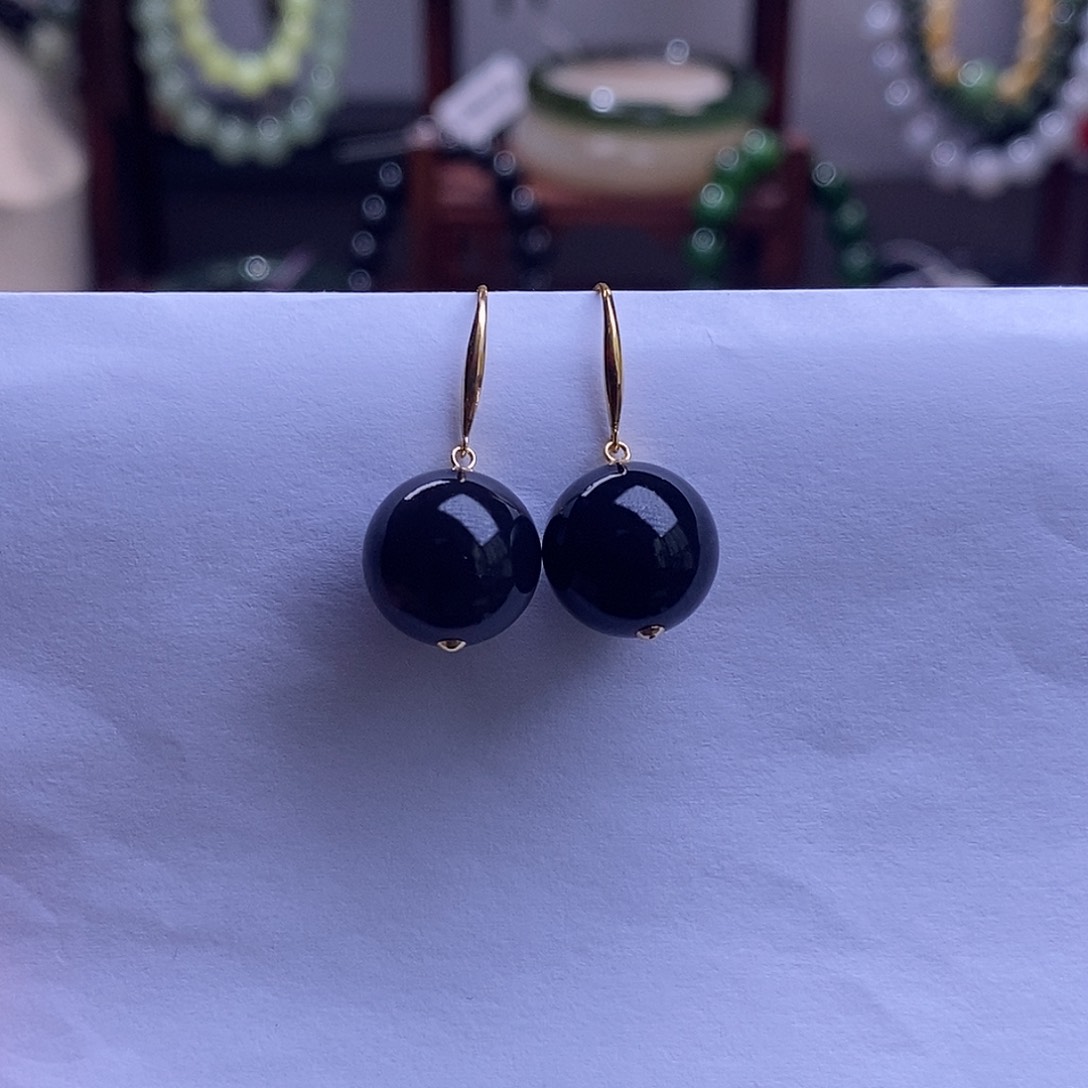 和田玉收藏级烟紫高冰帝王紫老矿料金镶耳环12m未镶嵌