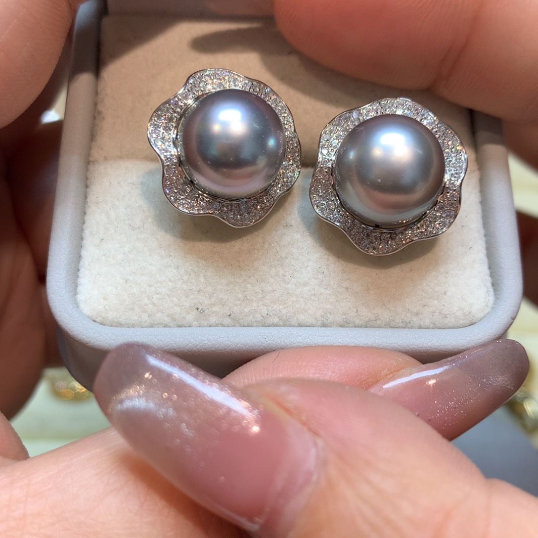 海水珍珠耳饰银S925镶嵌