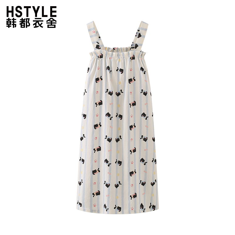 韩都衣舍减龄可爱卡通印花吊带睡裙女休闲宽松睡衣无袖居家连衣裙