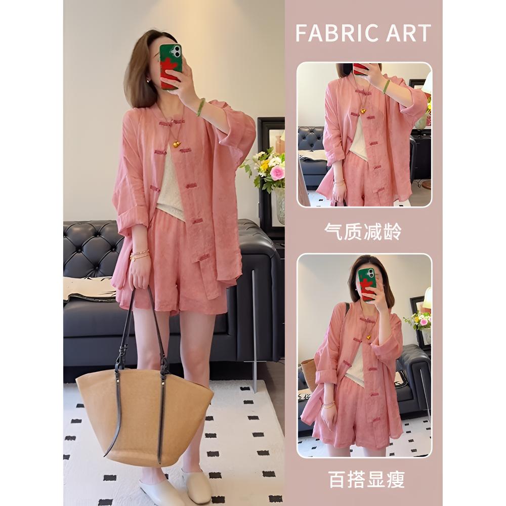 夏季新款百搭显瘦宽松时尚盘扣复古新中式减龄睡衣家居服套装长袖