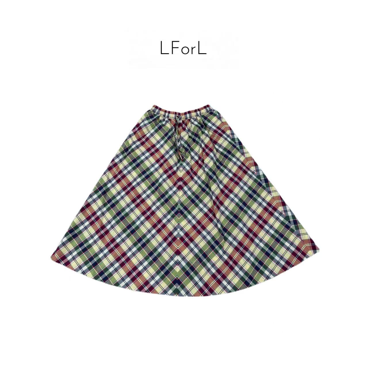 LForL 南法假日复古时髦格子大摆A字裙