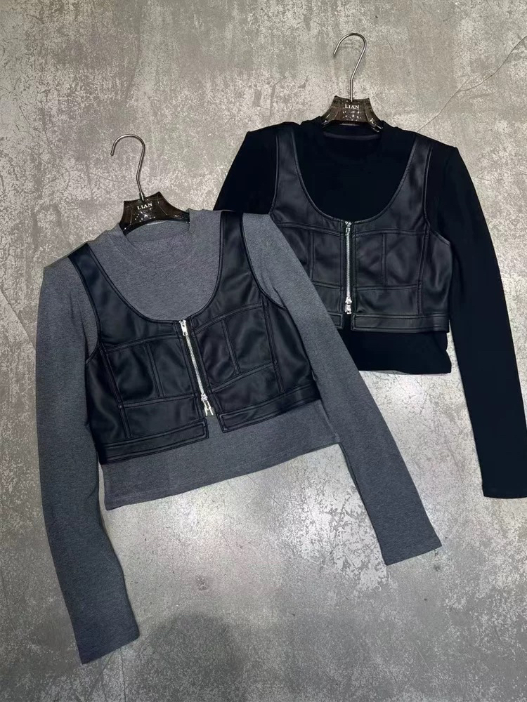 欧洲站2025早春新款欧货设计师款复古甜酷辣妹绵羊皮超短马甲坎肩