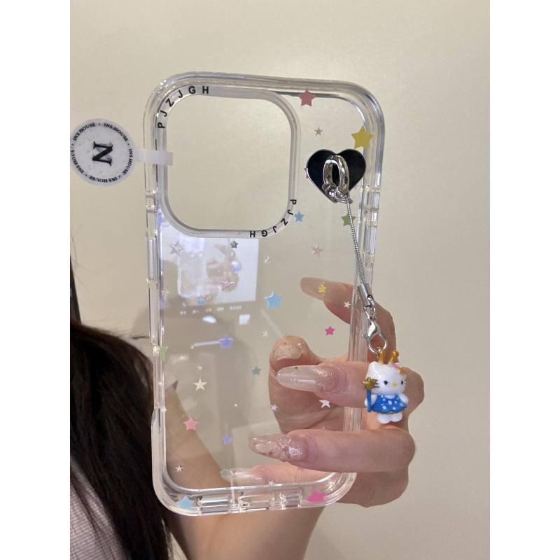 韩系简约水晶壳魔法棒猫咪挂件适用iphone16promax苹果15手机壳14
