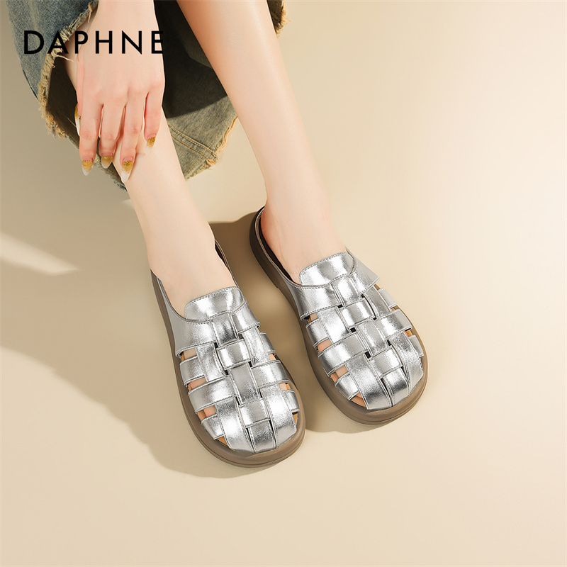 Daphne/达芙妮网红半拖鞋女外穿镂空包头拖鞋穆勒鞋一脚蹬懒人鞋