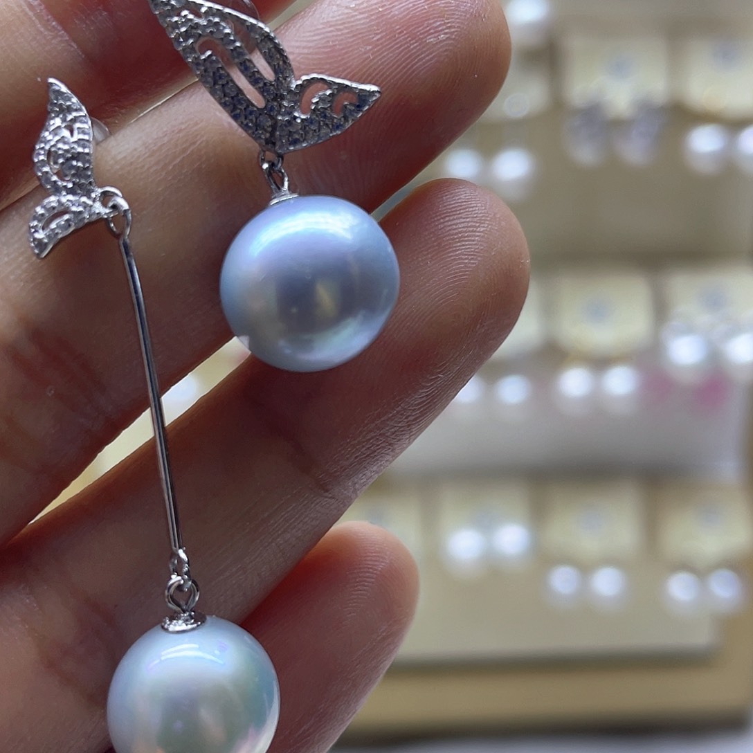 银S925镶嵌淡水珍珠耳饰