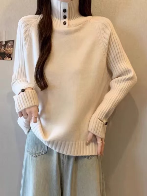 格调美美8679法式松弛感简约宽松百搭长袖高领软糯加厚针织毛衣女