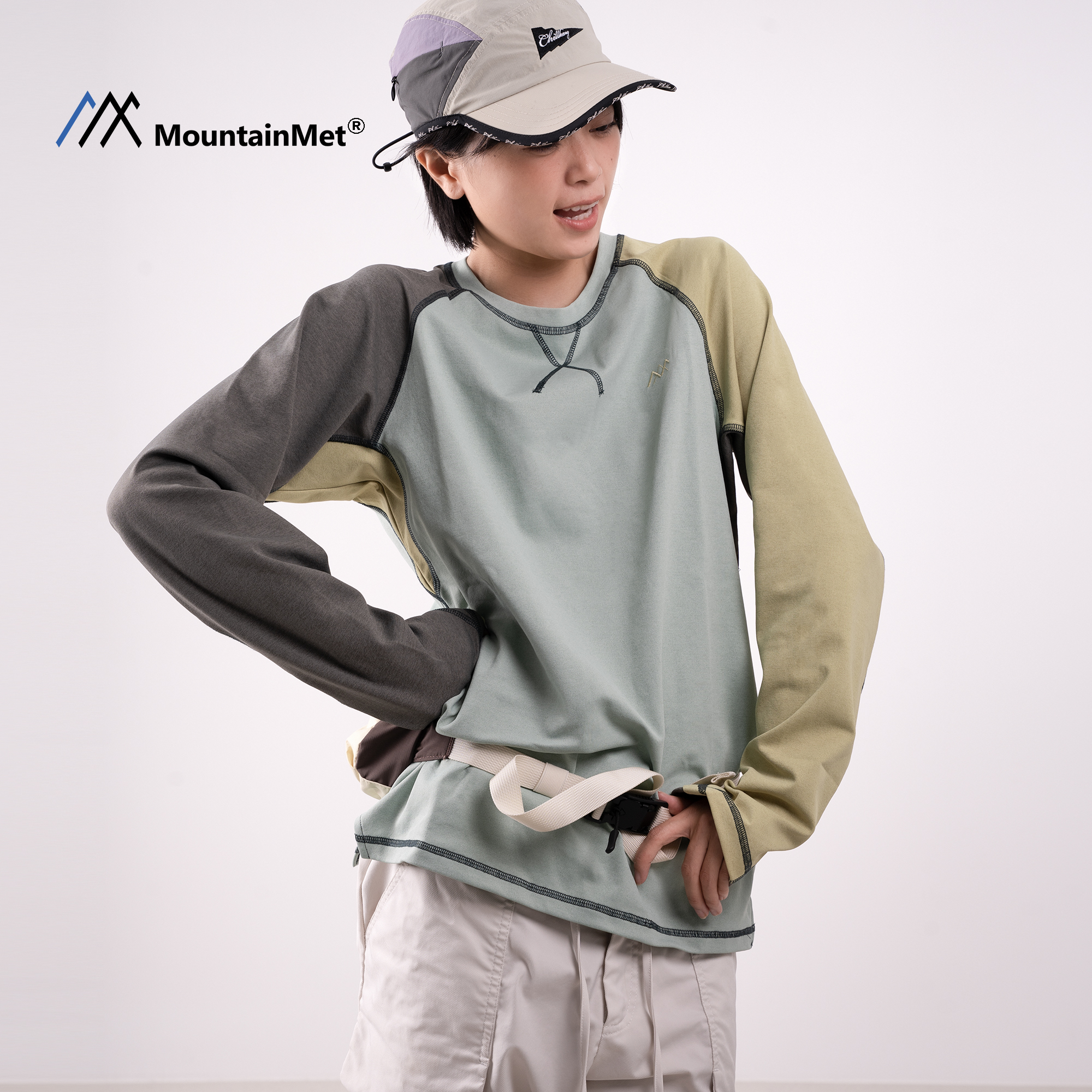 MountainMet秋季户外撞色拼接速干长袖T恤女轻量化透气运动打底衫