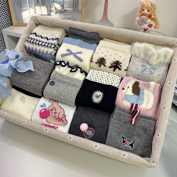 diy品牌秋冬款保暖女袜全棉羊毛澳绒韩系可爱公主系列