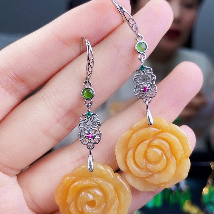 翡翠银S925镶嵌耳饰饰品