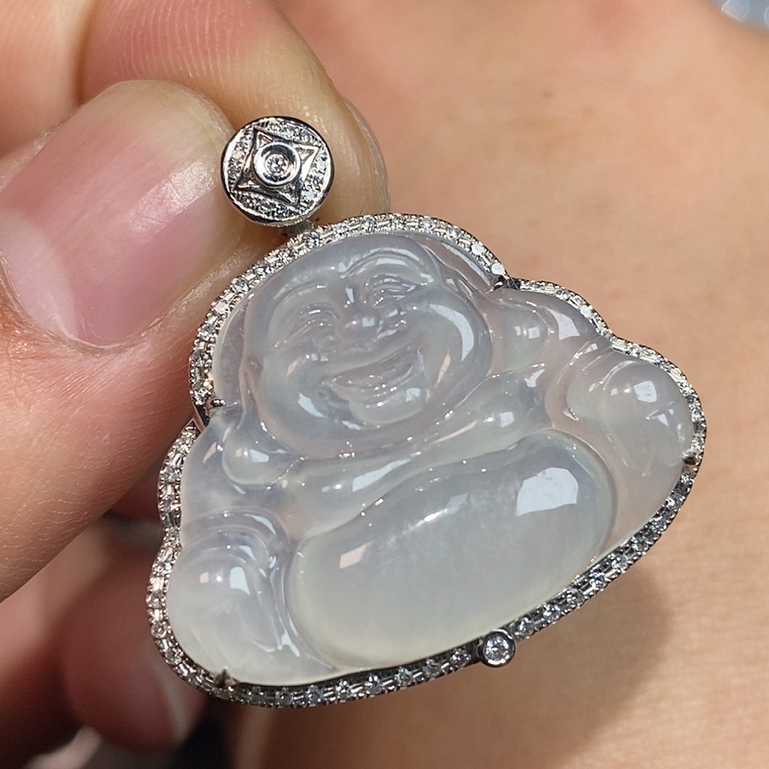 翡翠颈饰18K金镶嵌佛公