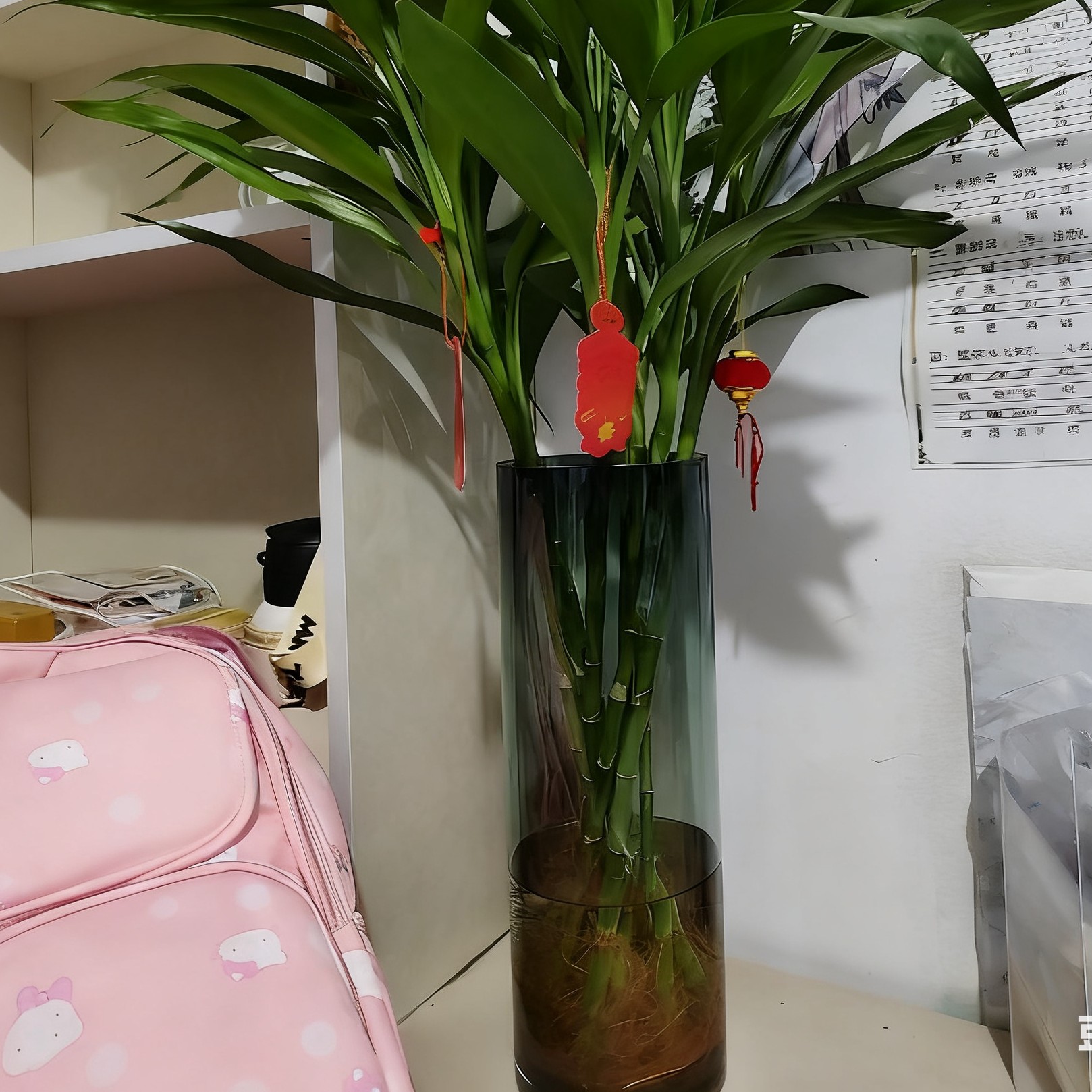 水培富贵竹百合花瓶口径12高35厘米墨绿色（微瑕）