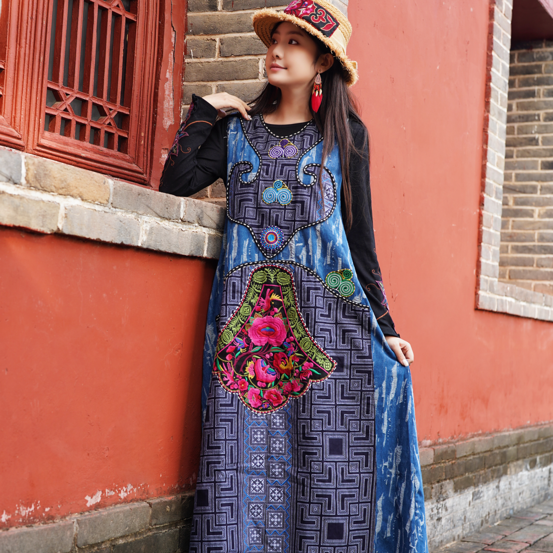 【云舒】无袖背心裙百搭裙子复古长款长袖中长款中国风连衣裙23400