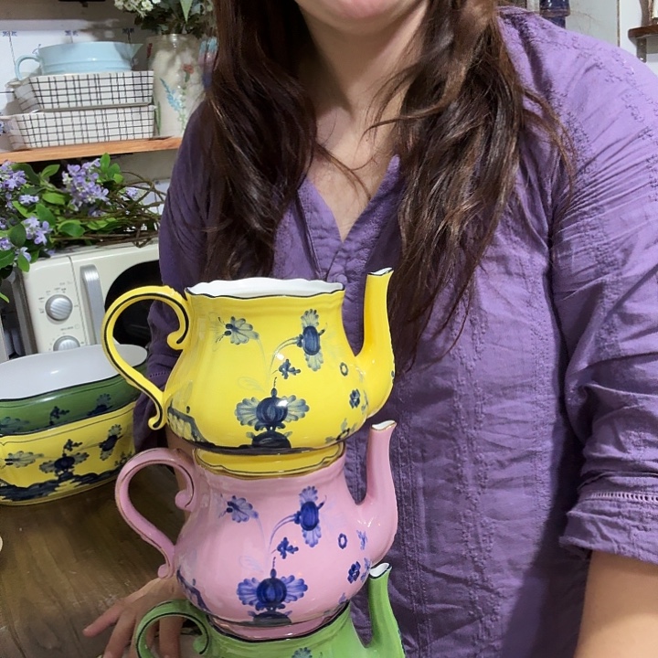 骨瓷没盖壶黄粉绿瑕疵