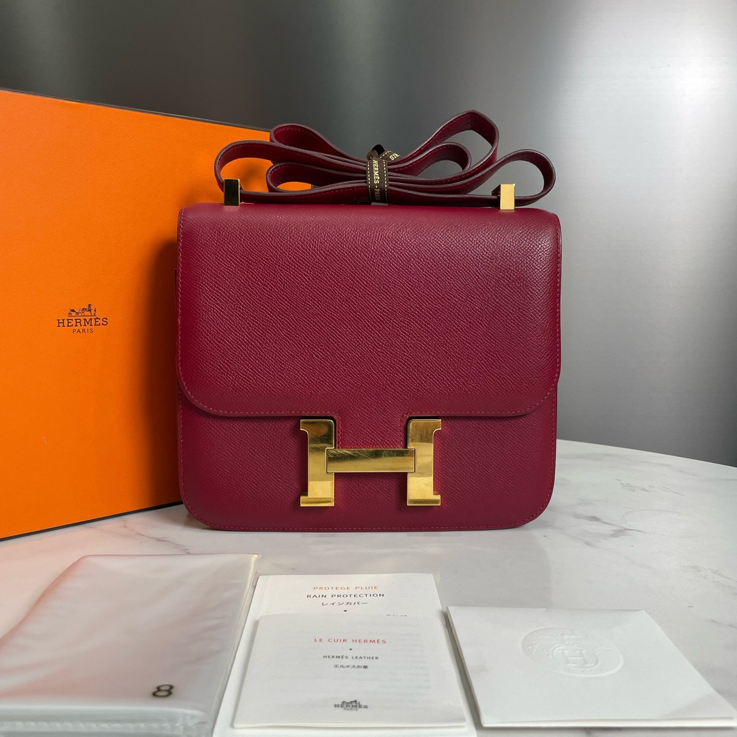95新 Hermes/爱马仕 24康康石榴红金扣 ，Epsom牛皮单肩斜16271160