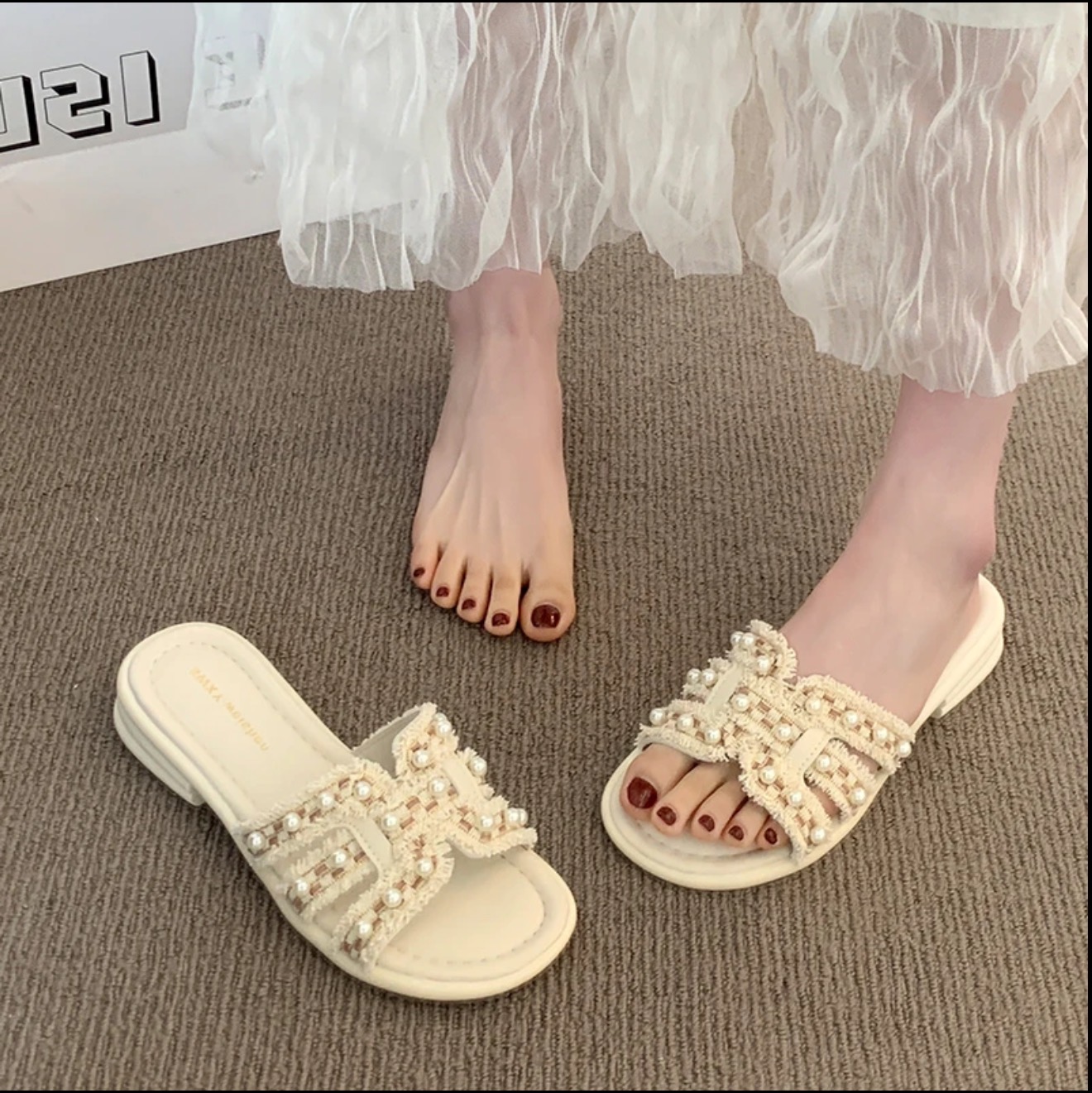 【百媚家】小个子H拖鞋增高一字拖韩版网红厚底小香风女士休闲9532