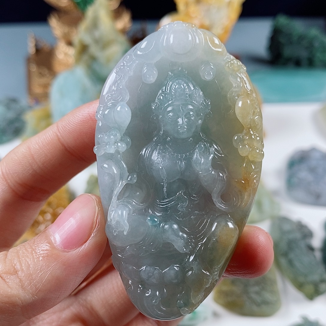 定制翡翠未镶嵌天然a货翡翠度母