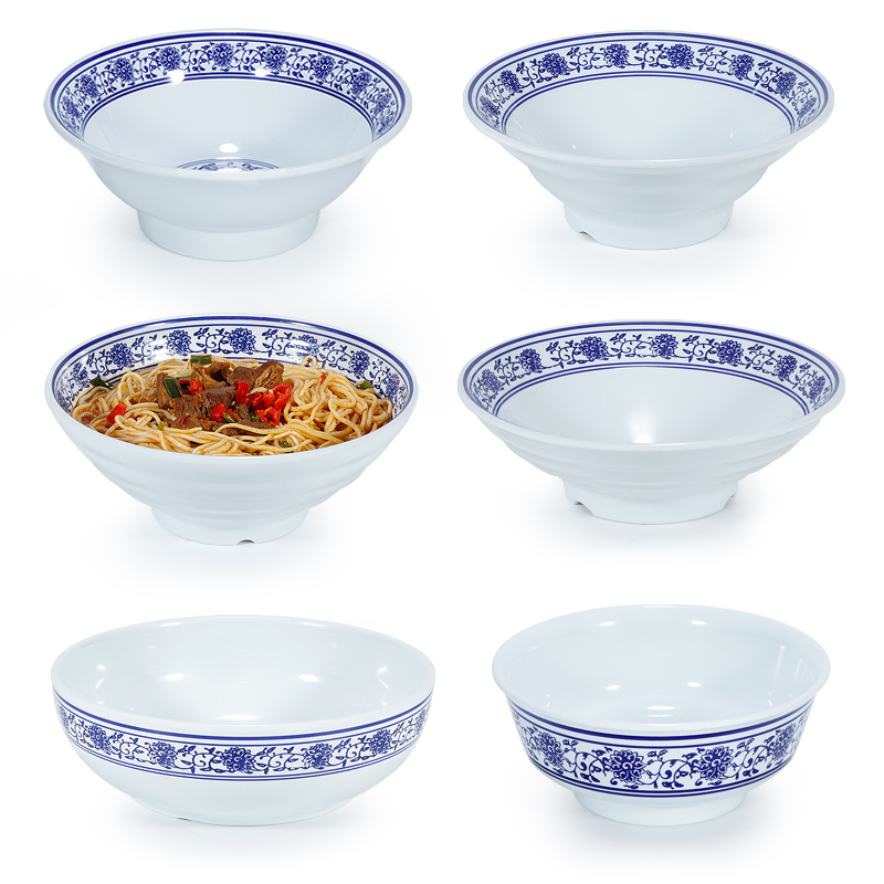 青花瓷密胺牛肉拉面碗商用汤粉碗仿瓷餐具面馆专用馄饨碗米线大碗