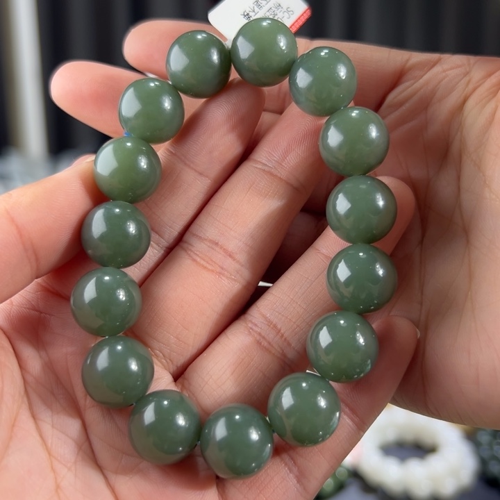 和田玉手串未镶嵌新疆且末蓝卡14圆珠