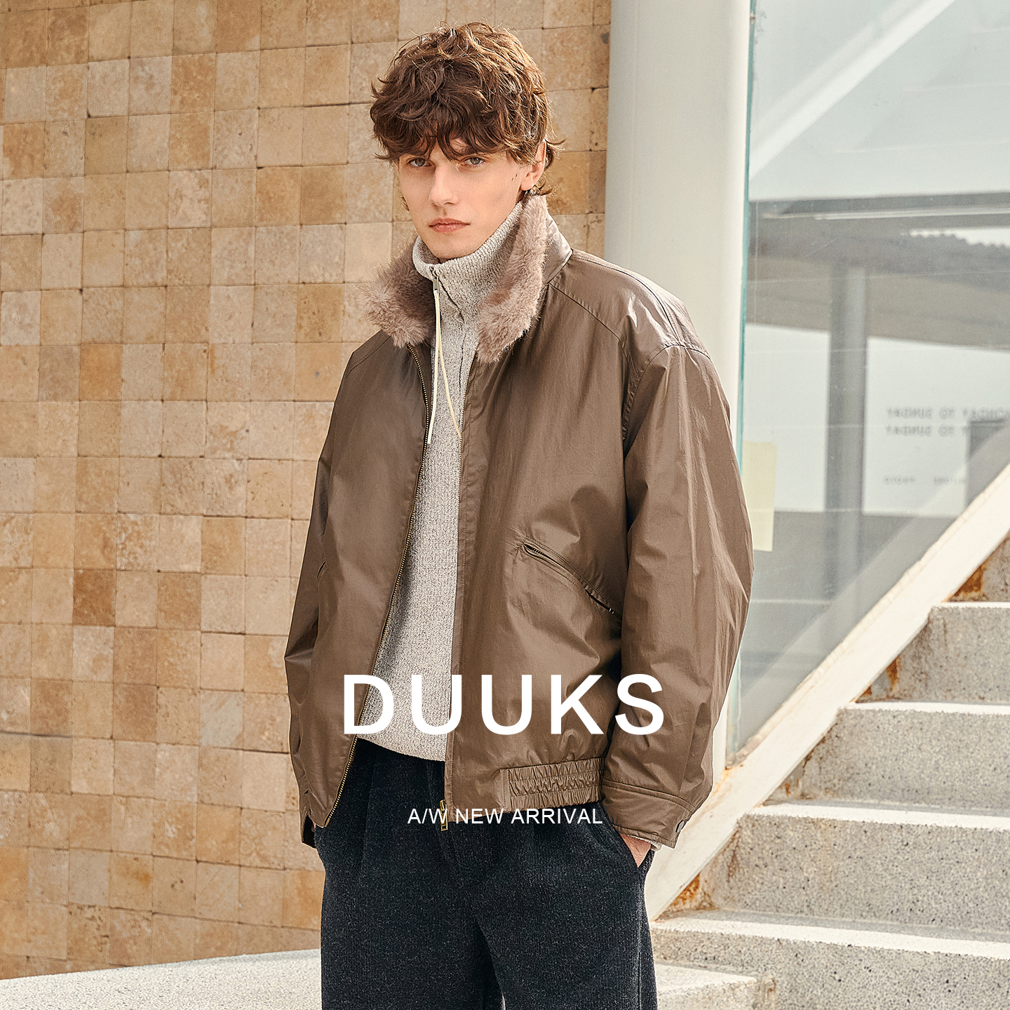 DUUKS老钱风仿貂毛羊羔毛男加绒加厚外套2025新款秋冬季立领夹克