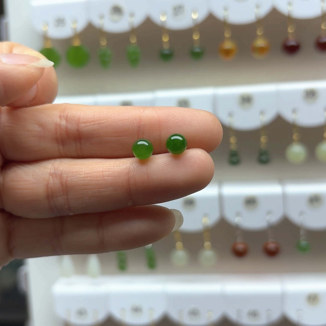 和田玉耳饰银S925镶嵌6mm