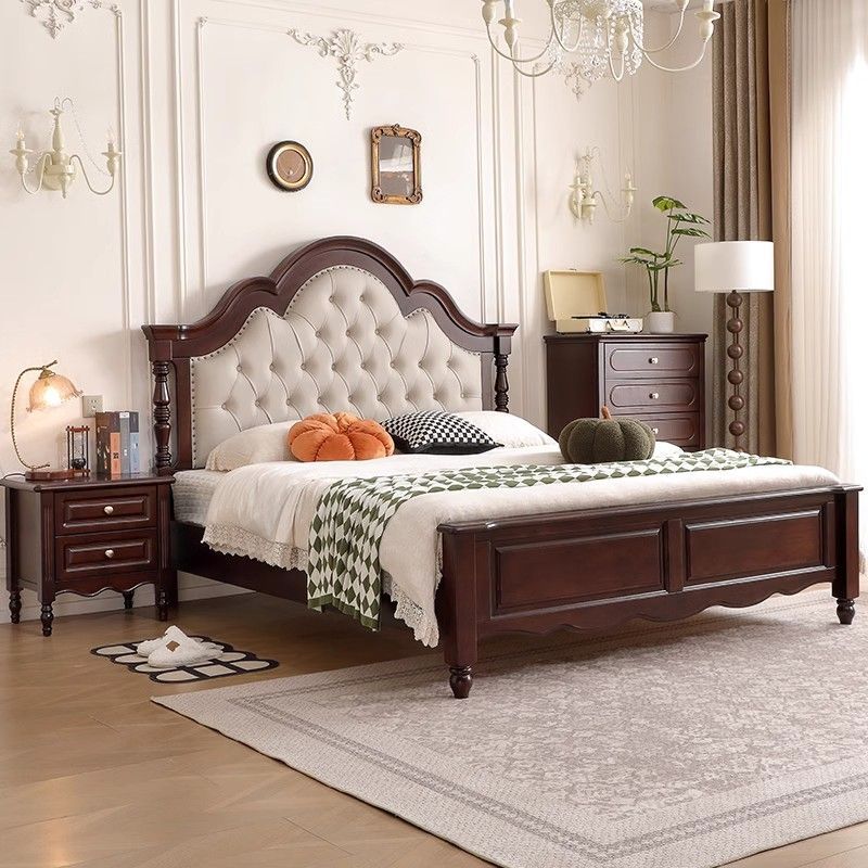 美式复古实木床1.8米双人床美式家具主卧大床中古风实木床婚床