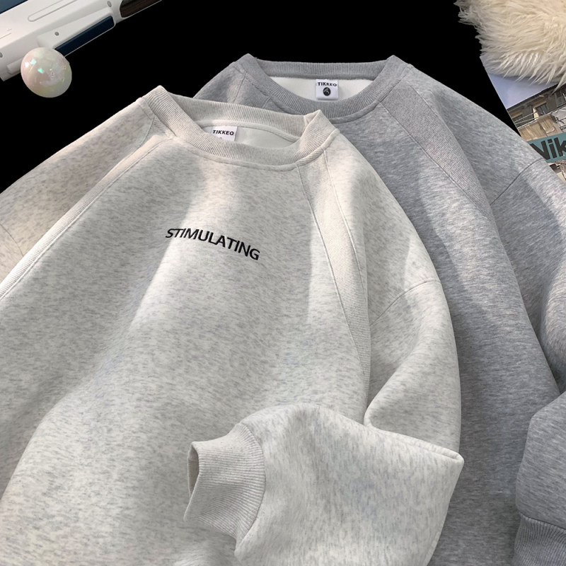 原创立体裁剪美式圆领卫衣男女2025秋冬新款潮牌重磅宽松外套学院