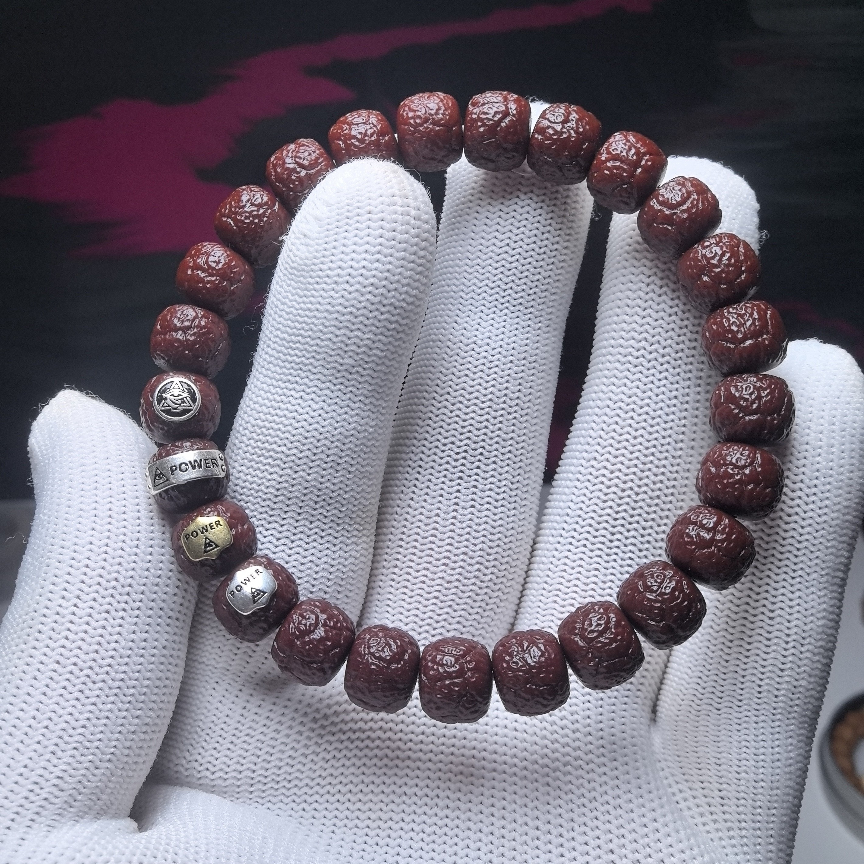 机刷饕餮权利之印四标款玉化包浆手工猴头核桃雕刻文玩单圈