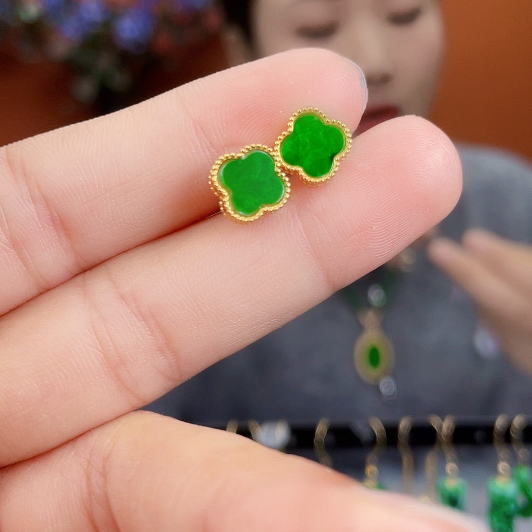 翡翠银S925镶嵌耳饰