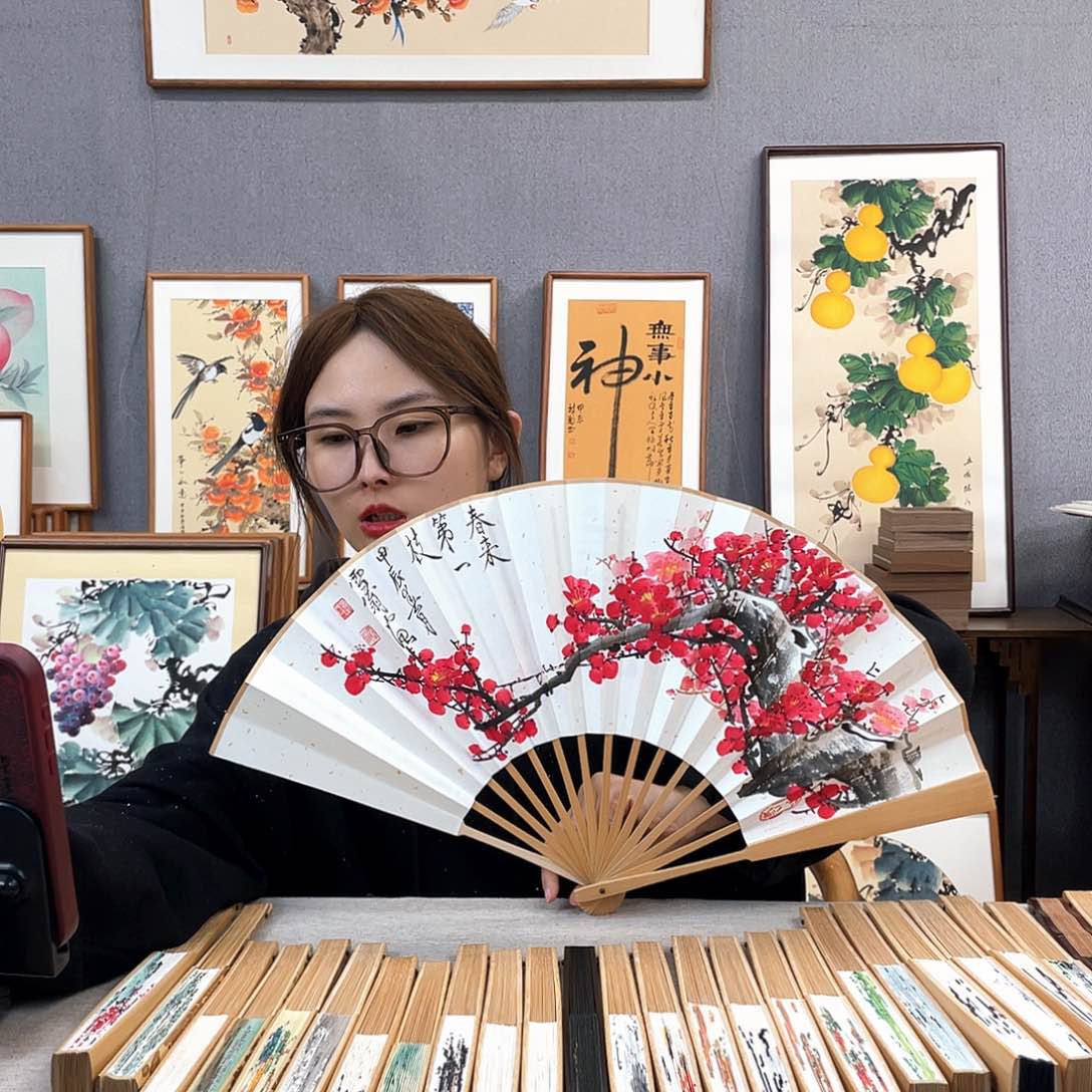 国画10寸玉竹-纯手绘-文玩扇骨（默认粘好）