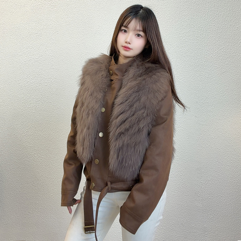 幼奈皮草2025冬新款麂皮绒狐狸毛马甲两件套鹅绒内胆派克服外套女
