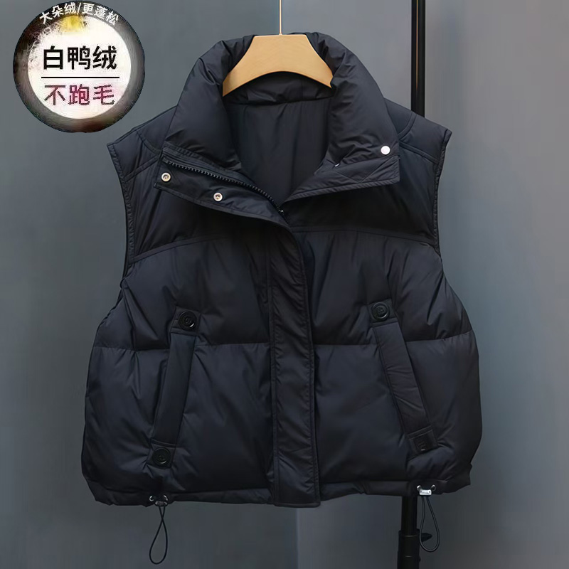 白鸭绒羽绒马甲女短款2025秋冬季新款韩版宽松时尚简约坎肩外套
