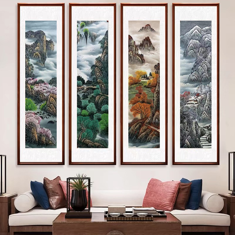 【四条屏】张恒禄160*50cm手绘 四条屏礼盒作品（1）