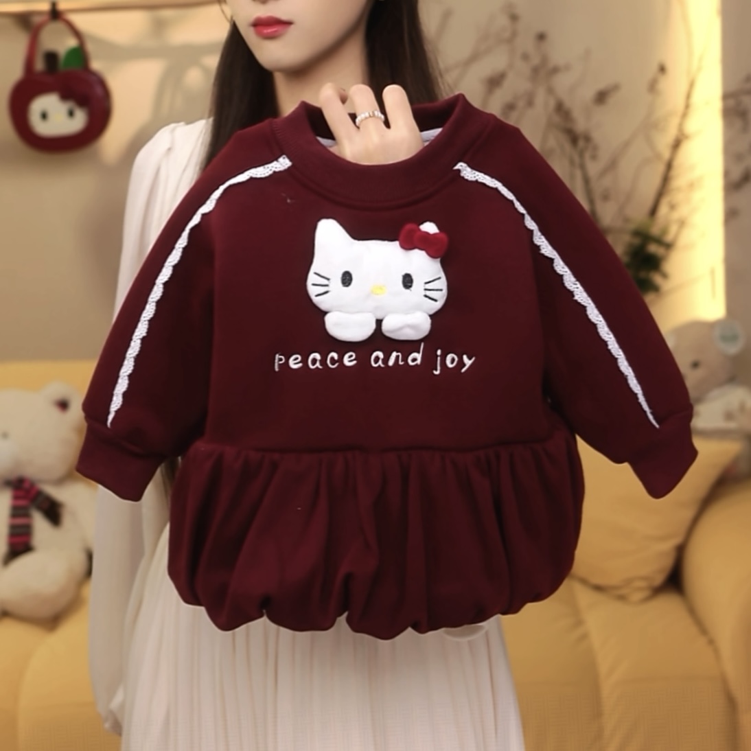 QUQIBEIBEI 秋冬2025新款加绒女宝洋气甜美女童冬季花苞卫衣