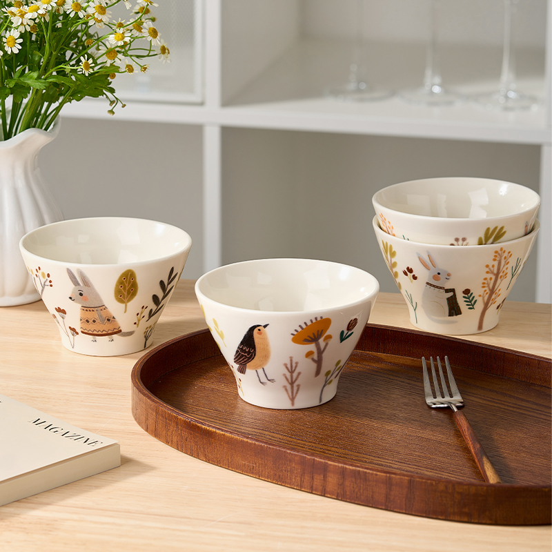 新品凯特森系锥形碗多只装家用釉中彩陶瓷饭碗面碗甜品碗餐厅