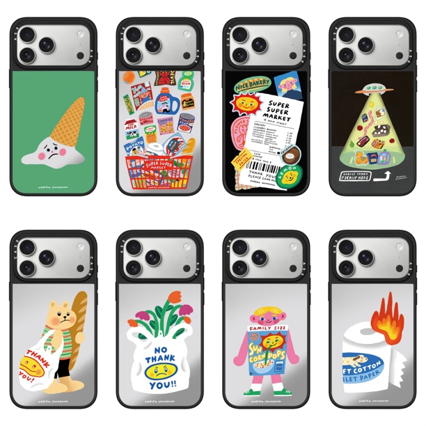 【磨砂黑框】CAS超市插画苹果手机壳iPhone17/11网红潮牌保护套