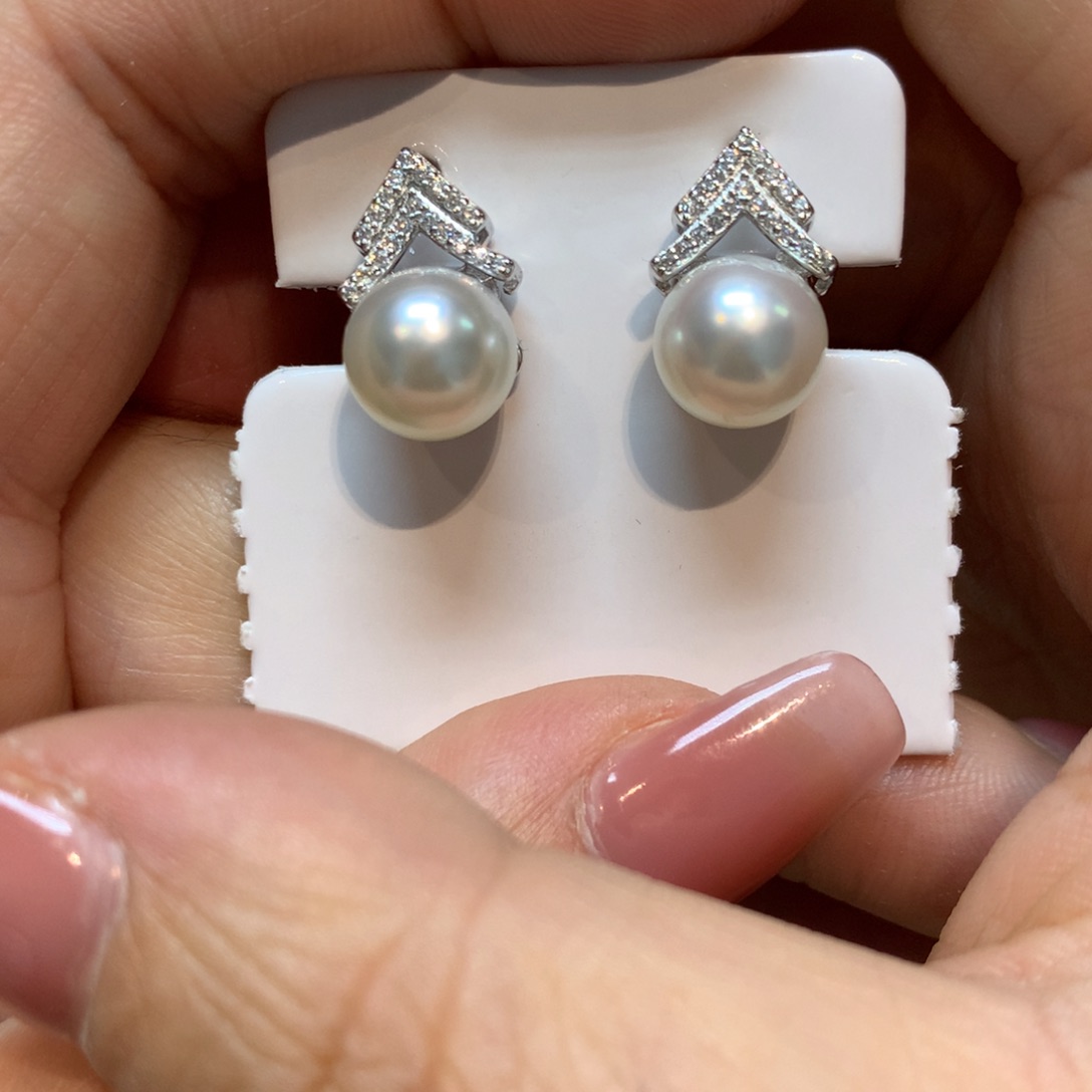 海水珍珠耳饰银S925镶嵌
