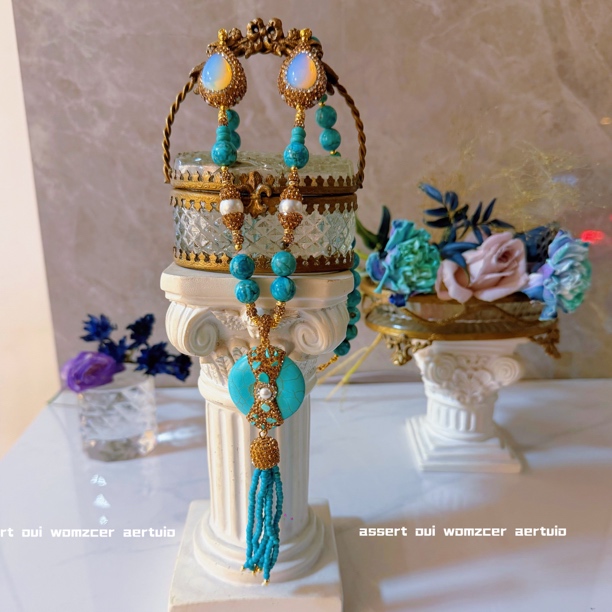 铜合金项链 流苏娜蓝满镶系列 多颗粒镶嵌2333手工气质百搭长款