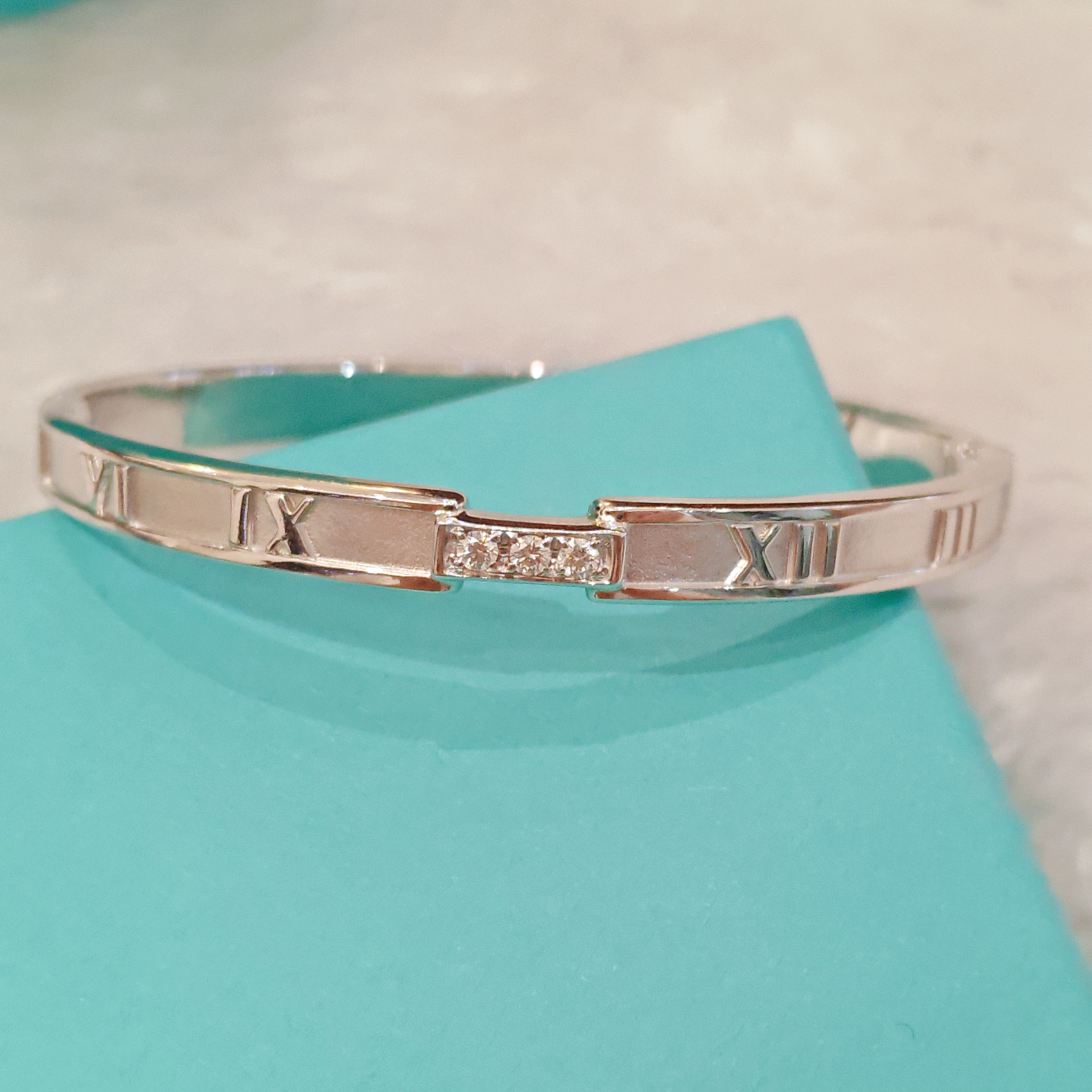 99新 Tiffany & Co./蒂芙尼 罗马3钻手镯/18K白金/#16  
