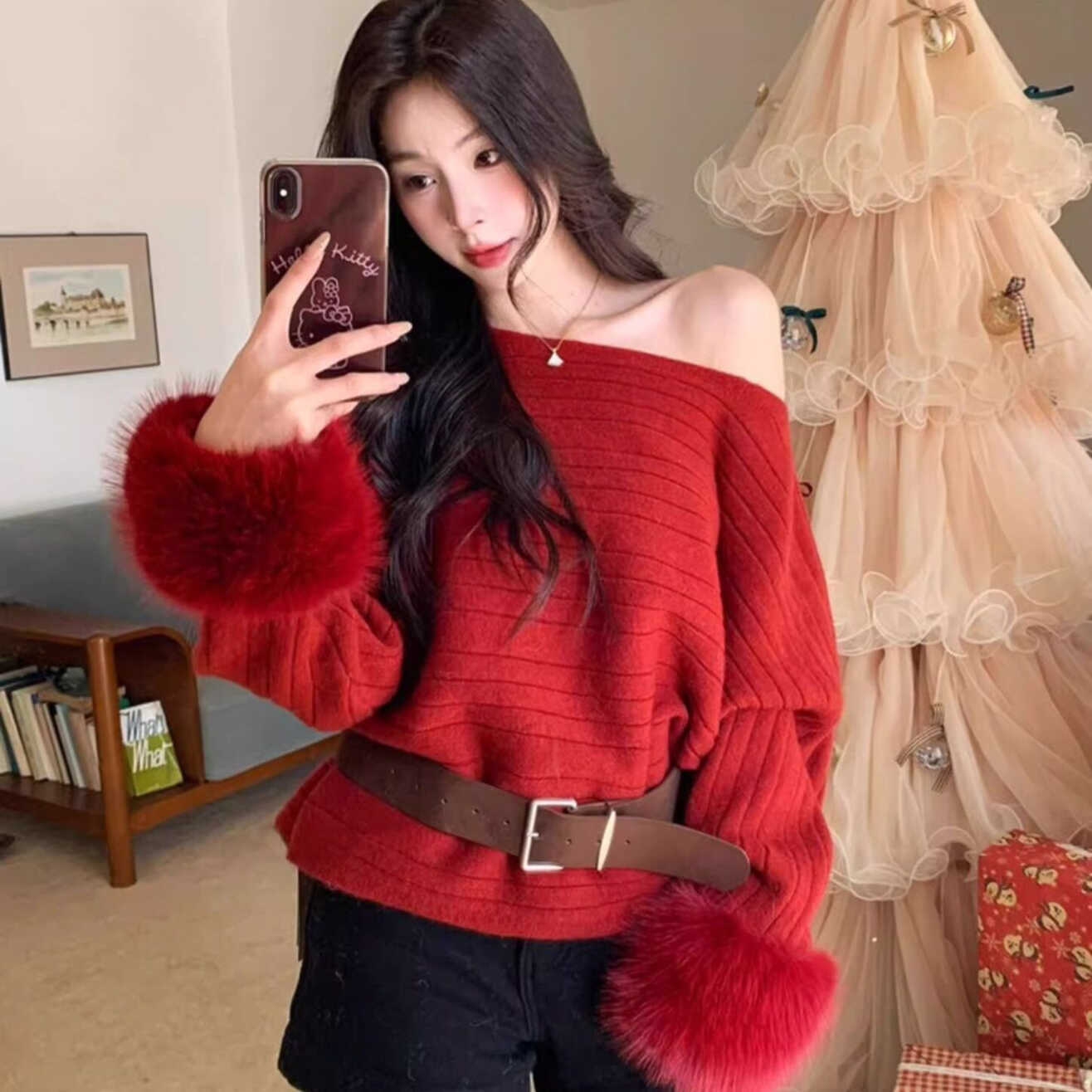 法式软糯慵懒毛毛袖套头毛衣女秋冬高级感名媛风温柔气质毛衣上衣