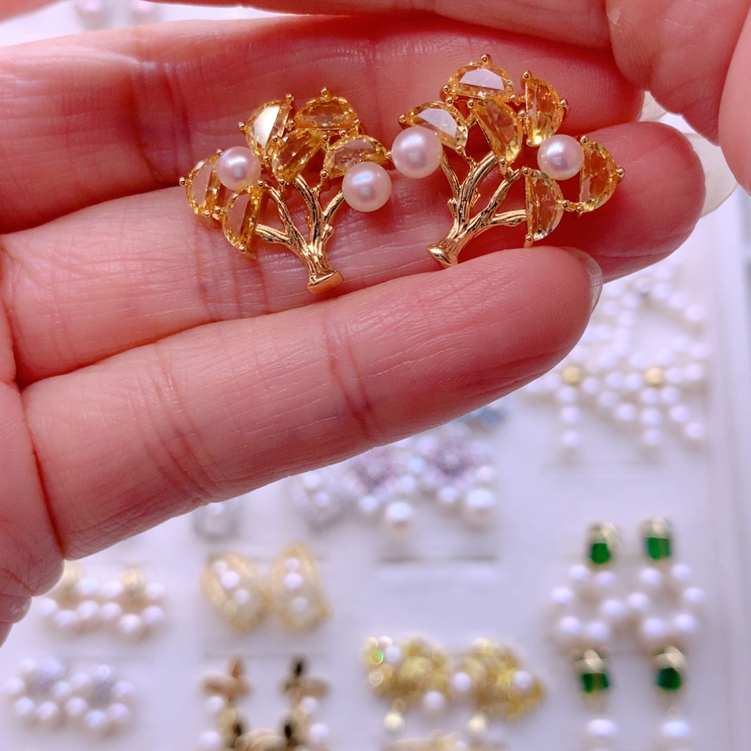 合金淡水珍珠耳饰