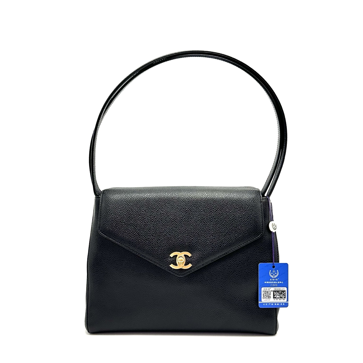 95新 Chanel/香奈儿 中古黑色金扣单肩腋下包 90061