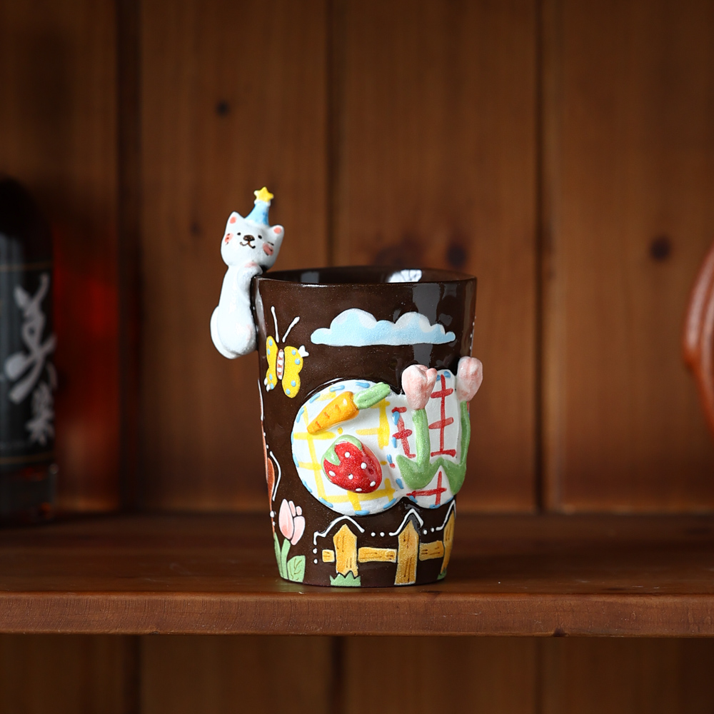 编号265-3三只熊紫砂许愿猫手握杯马克杯